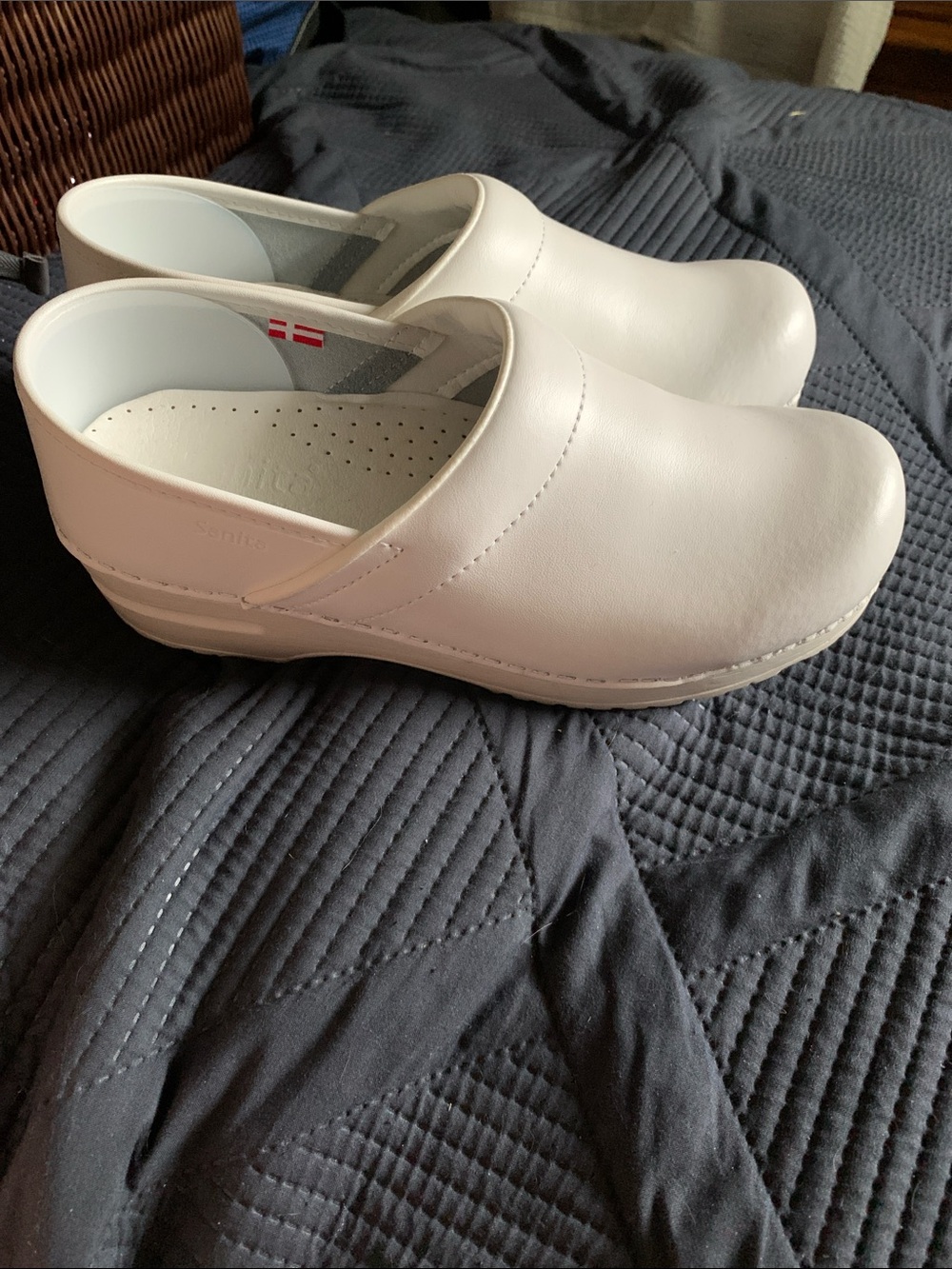 Sanita White Leather Slip-On Clog for Women